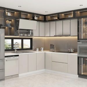 TỦ BẾP CÁNH KÍNH NHÔM TẤM