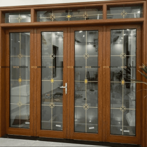 CỬA NHÔM XINGFA 4 CÁNH MÀU VÂN GỖ