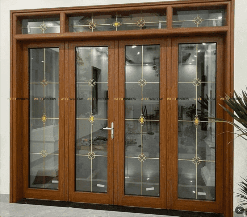 CỬA NHÔM XINGFA 4 CÁNH MÀU VÂN GỖ